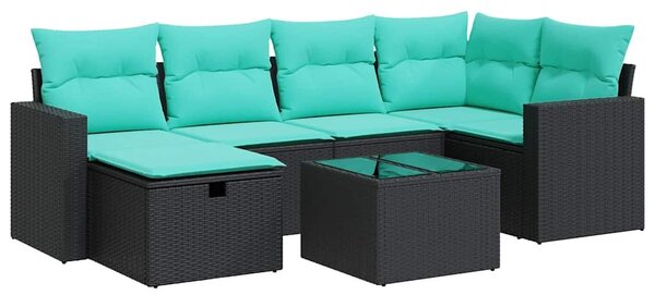 VidaXL 7 részes fekete polyrattan kerti ülőgarnitúra párnával