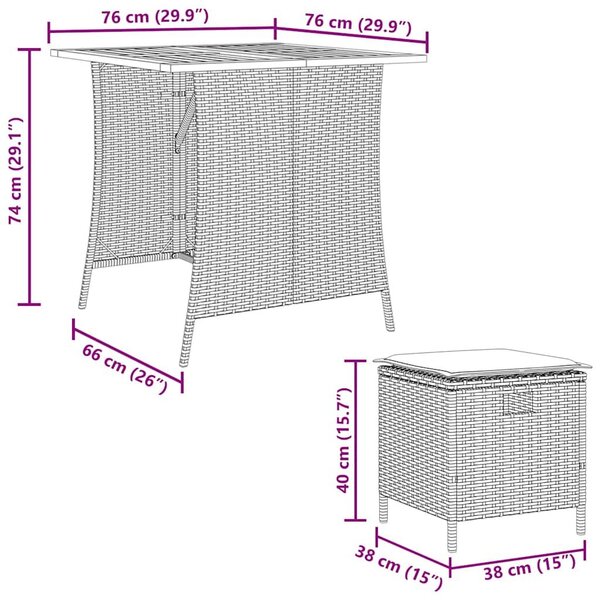 VidaXL 5 db szürke polyrattan kerti étkezőgarnitúra párnákkal