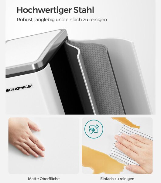 SONGMICS Háromrekeszes Szelektív Hulladékgyűjtő Pedálos Szemetes 3x18L Fehér