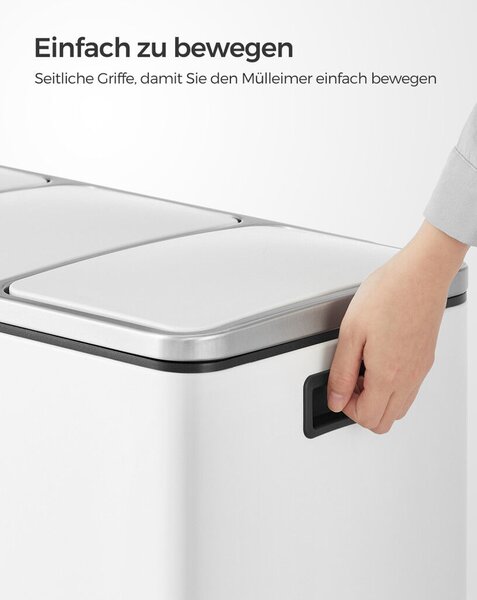 SONGMICS Háromrekeszes Szelektív Hulladékgyűjtő Pedálos Szemetes 3x18L Fehér