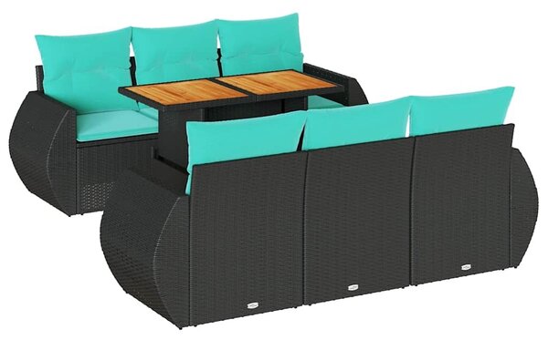 VidaXL 7 részes fekete polyrattan kerti ülőgarnitúra párnával