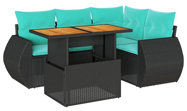 VidaXL 5 részes fekete polyrattan kerti kanapészett párnákkal