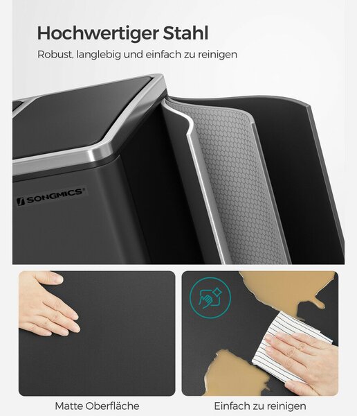 SONGMICS Hármas Szelektív Hulladékgyűjtő Pedálos Szemetes 3x18L Fekete