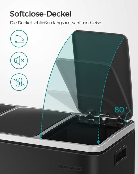 SONGMICS Hármas Szelektív Hulladékgyűjtő Pedálos Szemetes 3x18L Fekete