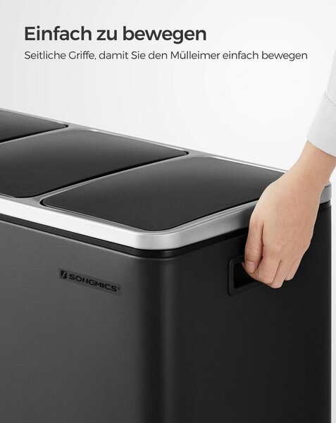 SONGMICS Hármas Szelektív Hulladékgyűjtő Pedálos Szemetes 3x18L Fekete