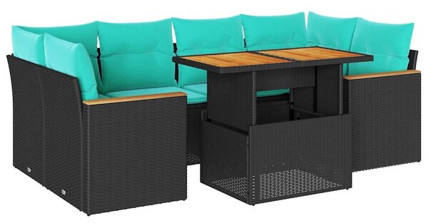 VidaXL 7 részes fekete polyrattan kerti ülőgarnitúra párnával
