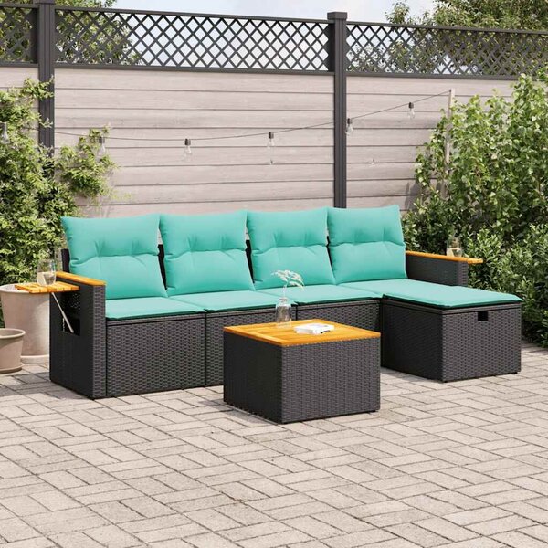 VidaXL 6 részes fekete polyrattan kerti ülőgarnitúra párnákkal
