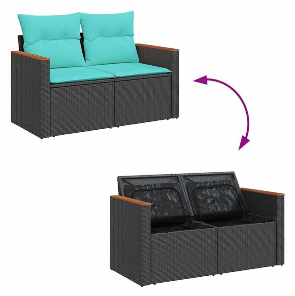VidaXL 7 részes fekete polyrattan kerti ülőgarnitúra párnával