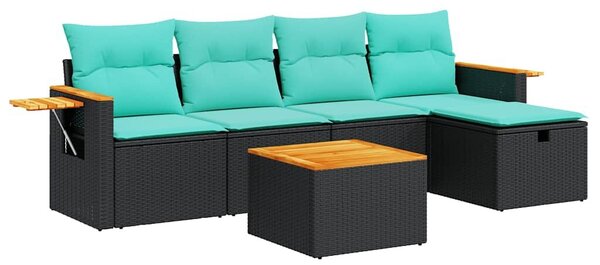VidaXL 6 részes fekete polyrattan kerti ülőgarnitúra párnákkal