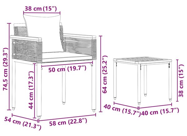 VidaXL Kültéri Bútor Szett 3 pcs Szürke és sötétszürke PE Rattan
