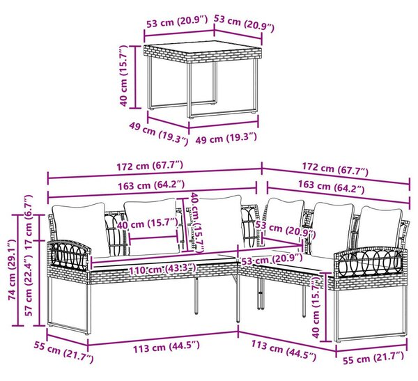 VidaXL Kerti Kanapé Szett párnával 2 pcs Természetes Poli Rattan Acél