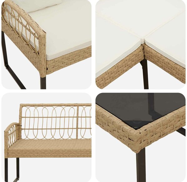VidaXL Kerti Kanapé Szett párnával 2 pcs Természetes Poli Rattan Acél