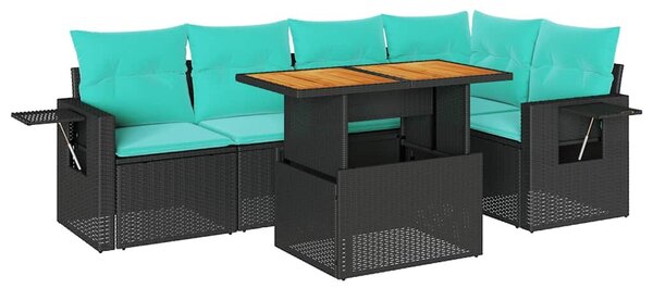 VidaXL 6 részes fekete polyrattan kerti ülőgarnitúra párnákkal