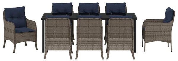 VidaXL Kert étkező szett párnával 9 pcs Szürke polirattan