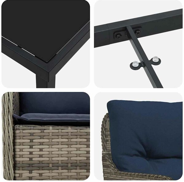 VidaXL Kert étkező szett párnával 9 pcs Szürke polirattan