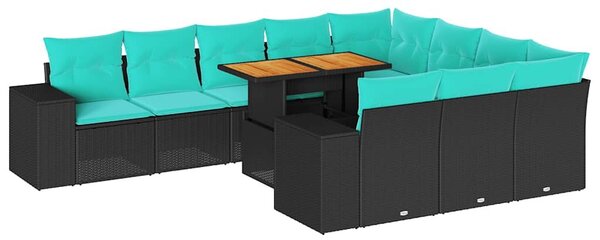 VidaXL 11 részes fekete polyrattan kerti ülőgarnitúra párnákkal