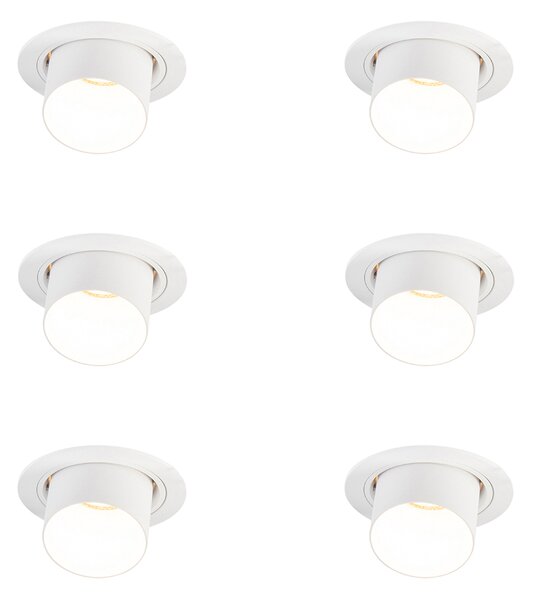 6 darabos modern, süllyesztett, fehér, kerek, dönthető spotlámpa szett - Installa