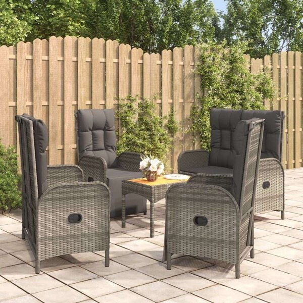 VidaXL 5 részes szürke polyrattan kerti étkezőgarnitúra párnával