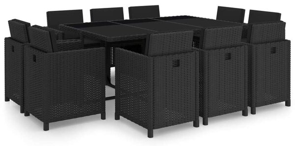 Polyrattan Kültéri Étkezőgarnitúra - 11 részes - Fekete