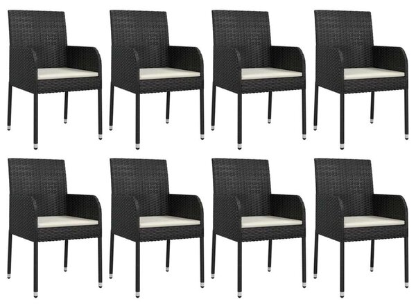 VidaXL 9 részes fekete polyrattan kerti étkezőgarnitúra párnákkal