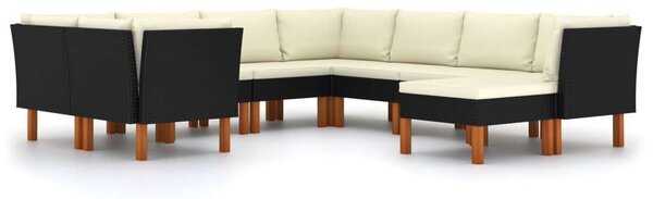 VidaXL 9 részes fekete polyrattan kerti ülőgarnitúra párnákkal