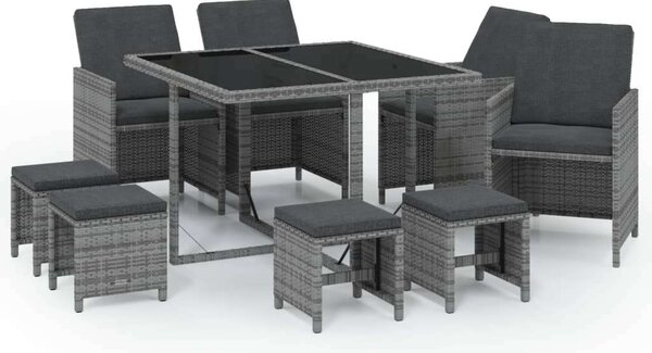 VidaXL 9 részes szürke polyrattan kerti étkezőgarnitúra párnákkal