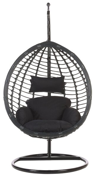 Függőszék állványzattal TOLLO PE Rattan Fekete