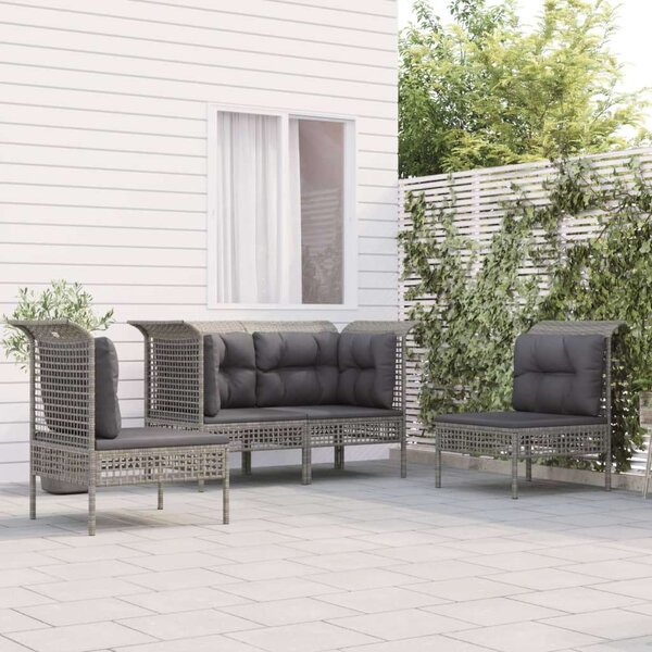 VidaXL 4 részes szürke polyrattan kerti ülőgarnitúra párnákkal