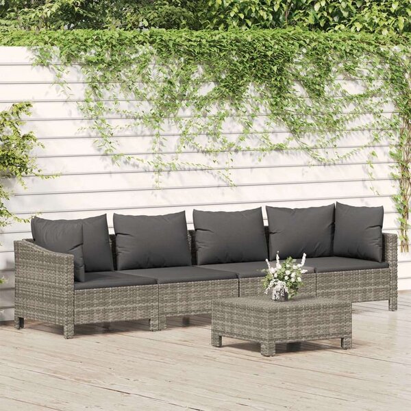 Polyrattan Kerti Ülőgarnitúra - 5 részes - Szürke