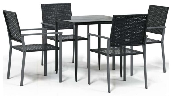 VidaXL 5-részes Kerti Étkezőgarnitúra - Fekete Polyrattan és Acél