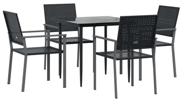 VidaXL 5-részes Kerti Étkezőgarnitúra - Fekete Polyrattan és Acél