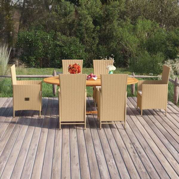 VidaXL Kerti Étkezőgarnitúra - 7 részes - Bézs Polyrattan