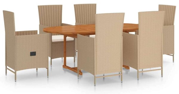 VidaXL Kerti Étkezőgarnitúra - 7 részes - Bézs Polyrattan