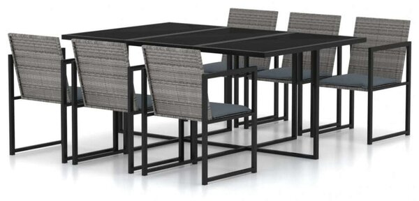 Kültéri Étkezőgarnitúra - Polyrattan - 7 részes - Szürke