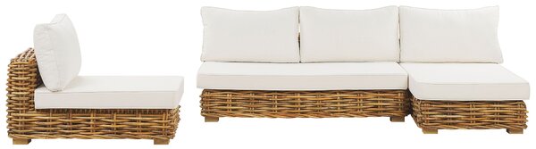 Kerti ülőgarnitúra asztallal 4 személyes VARALLO Bal oldali Természetes Rattan