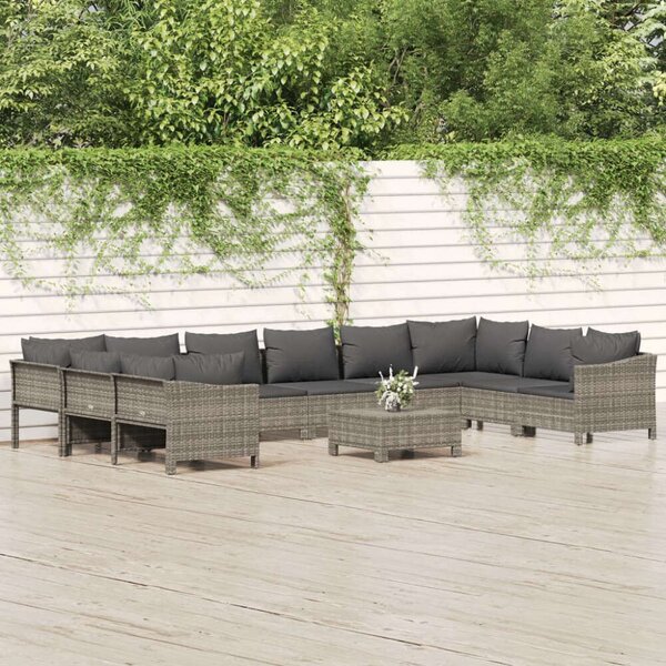VidaXL Polyrattan Kerti Ülőgarnitúra - 11 részes - Szürke