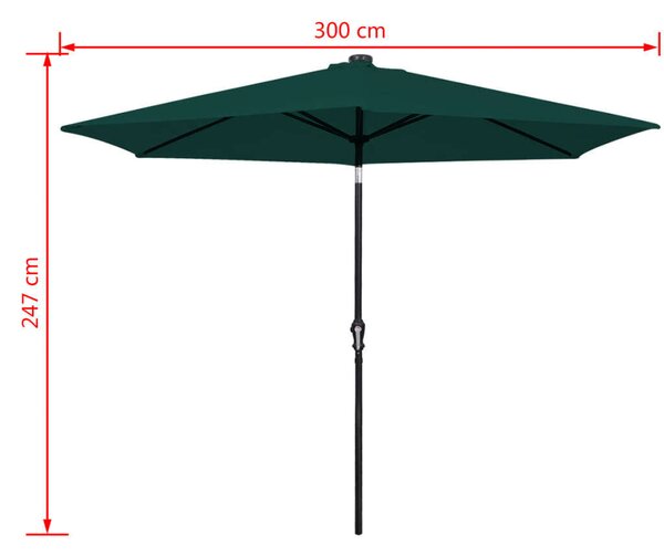 Napernyő - 3m Zöld LED - Kert - 300cm