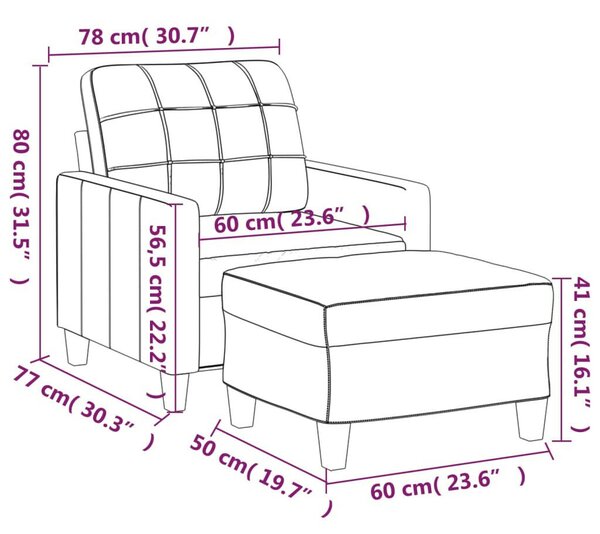 Krémszínű műbőr kanapéfotel lábtartóval 60 cm