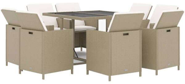 VidaXL Polyrattan Kerti Étkezőgarnitúra - 9 részes, Bézs