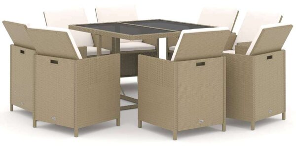 VidaXL Polyrattan Kerti Étkezőgarnitúra - 9 részes, Bézs