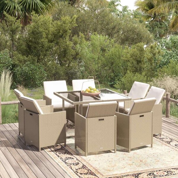VidaXL Polyrattan Kerti Étkezőgarnitúra - 9 részes, Bézs