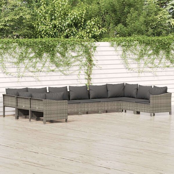 10 részes szürke polyrattan kerti ülőgarnitúra párnákkal