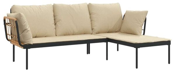Polyrattan Kerti Ülőgarnitúra - 3 részes - Bézs Párnákkal