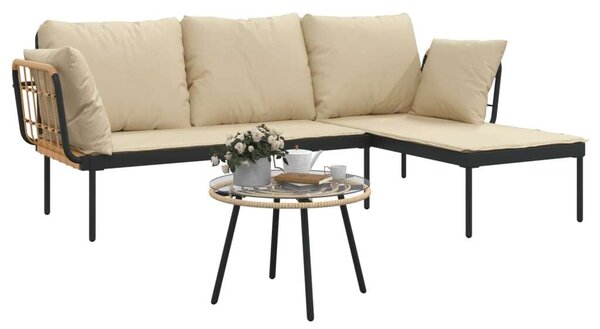 Polyrattan Kerti Ülőgarnitúra - 3 részes - Bézs Párnákkal