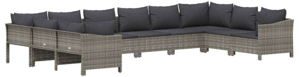 10 részes szürke polyrattan kerti ülőgarnitúra párnákkal