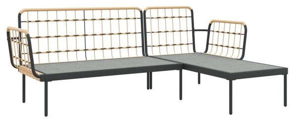 Polyrattan Kerti Ülőgarnitúra - 3 részes - Bézs Párnákkal