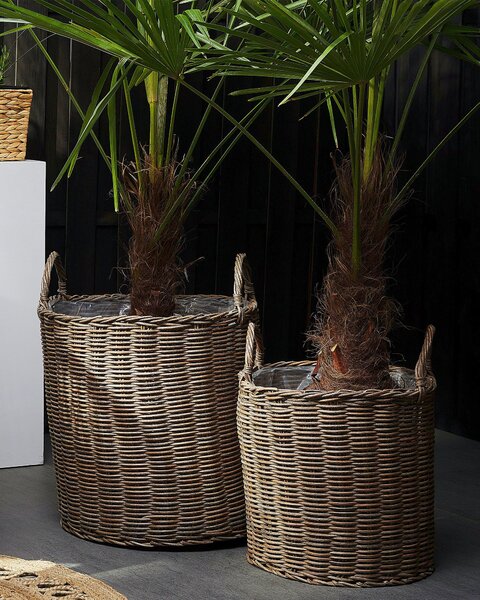 2 darabos fonott virágtartó szett BITOLA PE Rattan 40/48 cm Barna