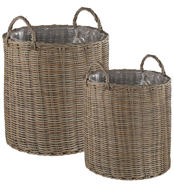 2 darabos fonott virágtartó szett BITOLA PE Rattan 40/48 cm Barna