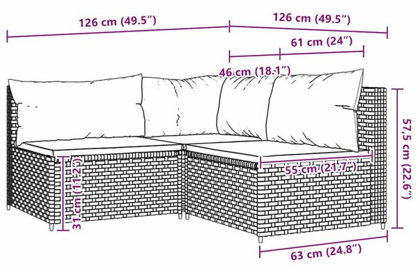 VidaXL 3 részes Kerti Ülőgarnitúra - Szürke Polyrattan
