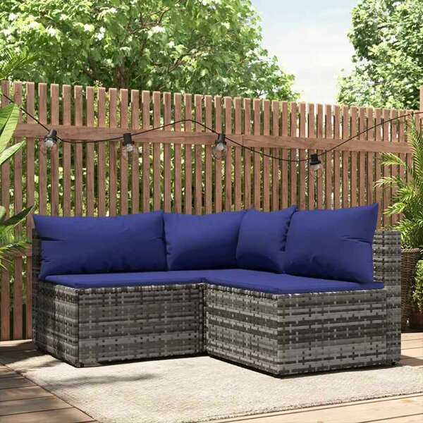 VidaXL 3 részes Kerti Ülőgarnitúra - Szürke Polyrattan